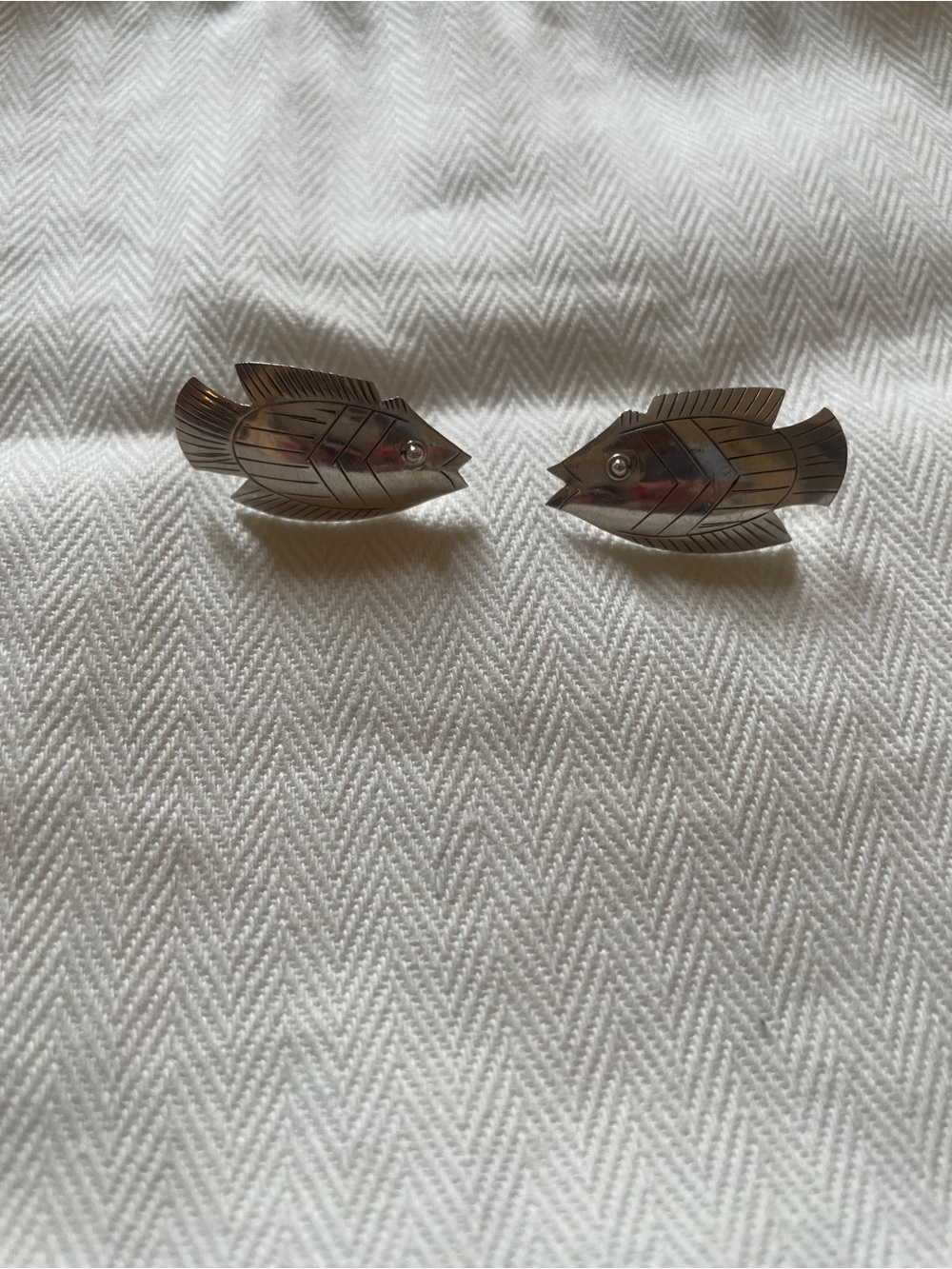Vintage Engraved Sterling Sliver Fish Earrings